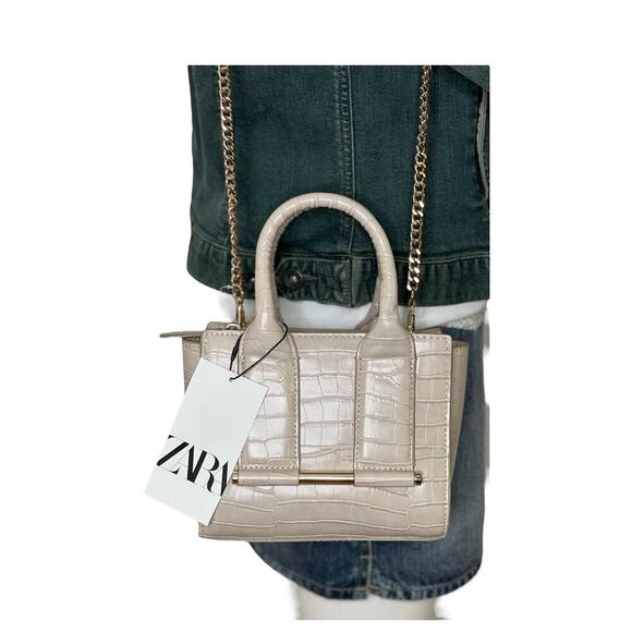 Zara Handbags - Zara Crossbody Bag Womens Small Beige Animal Print Handle Removable Shoulder